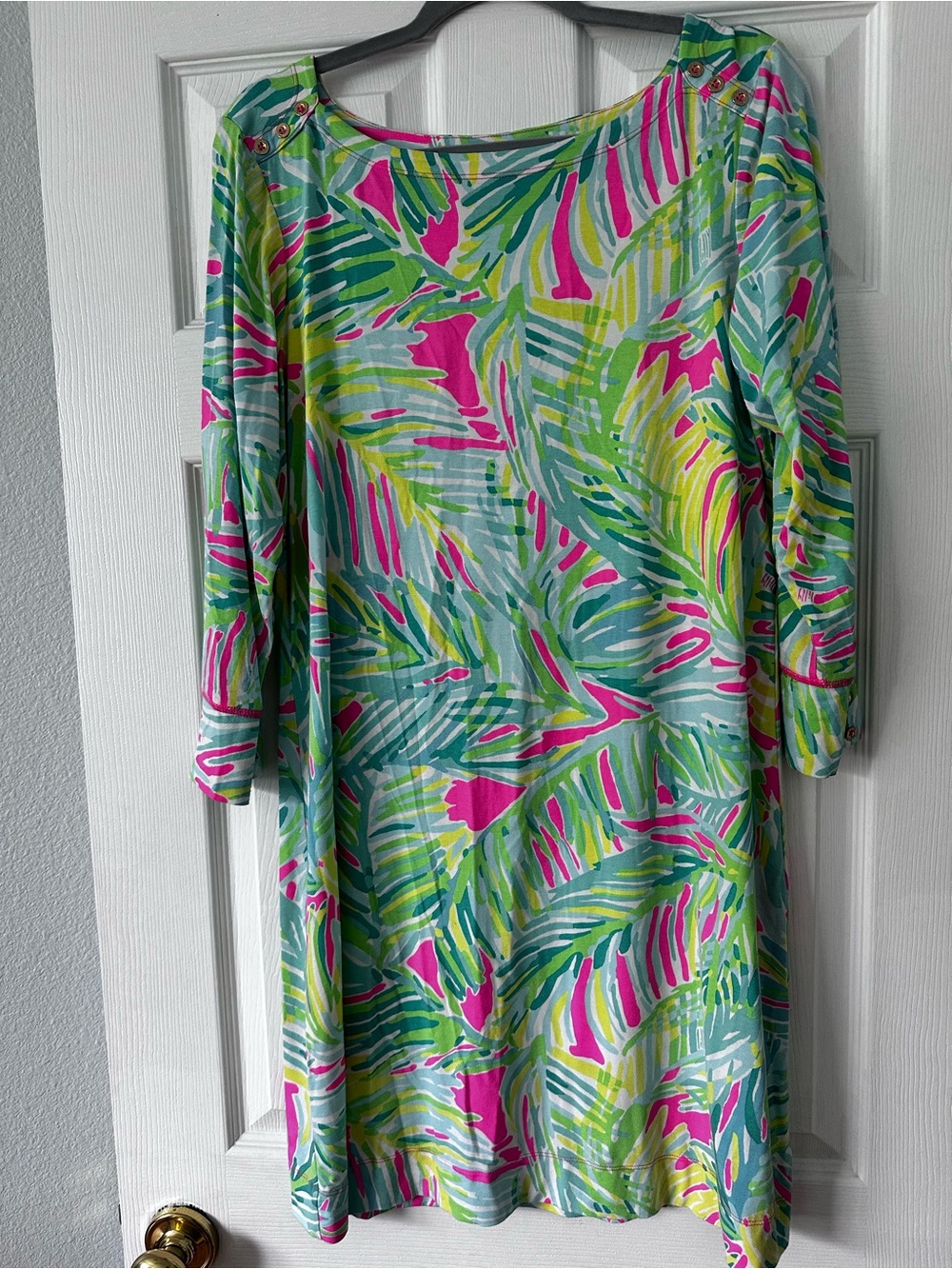 Lilly Pulitzer Multicolor Palm Print Shift Dress — Pink, Green, Blue
